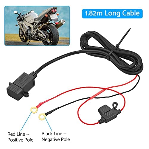 eSynic Professional Motorcycle USB Charger - Waterproof 1.82m/6ft Socket for Phone, GPS - Universal 12/5V Motorbike Charger — view 3