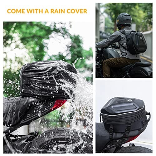 ROCKBROS 20-35L Motorbike Saddle Bag Hard Shell Waterproof Motorcycle Tail Bag with Rain Cover for Storage, Travel, Cycling — view 3