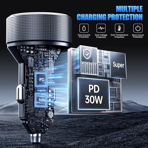 Car Charger Adapter with USB C Cable, 78W 4 Port Cigarette Lighter USB Charger Fast Charging Dual USB C Car USB Charger Adapter for iPhone 16 15 14 13 12, iPad, Samsung Glaxy, Android — view 5