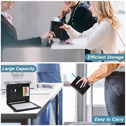 DMLuna Passport Holder, Premium PU Leather Travel Passport Wallet RFID Blocking Passport Cover Case Travel Documents Organizer with Pen Holder, for Women and Men - Black — view 5