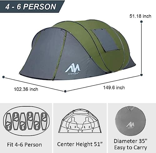 Pop Up Tent for 4-6 Person Camping Tent Waterproof 5000mm Double Layer — view 3