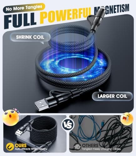 NEWZEROL 100W Magnetic 4-in-1 Charging Cable for iPhone, MacBook, Samsung — view 3