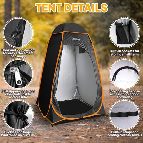 Chihee Outdoor Privacy Shelter Pop Up Camping Bathroom Tent Pod Portable Changing Tent 1 Room Instant Camp Toilet Stall Shower Tent Dressing Room Foldable with Cover Floor Carry Bag (Black) — view 6