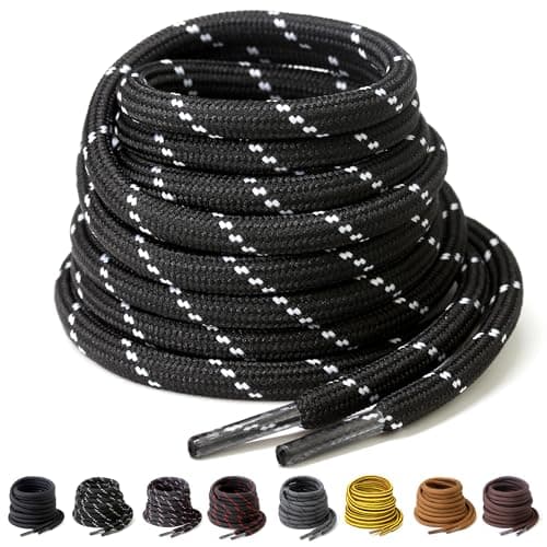 Yusimu Heavy Duty Boot Laces 4.5mm Round Work Hiking, Black/White, 120cm