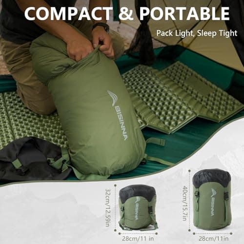 BISINNA 4 Season Mummy Sleeping Bag for Adults Cold Weather with Adjustable Hood, Phone Pocket for Hiking, Camping, Traveling, Adults & Kids (Green) — view 6