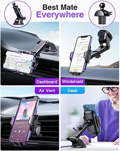 VANMASS Car Phone Holder 2026 BEST【85+lbs Strongest Suction &Vent Clip】True Military-Grade Patent Universal Mobile Vehicle Mount Dashboard Windscreen Van Cradle for 17 Pro Max 16 15 14 Samsung, Purple — view 5