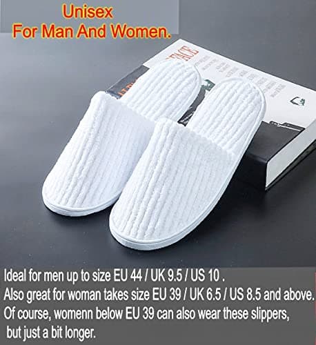 JZK 2 Pairs Large Men Disposable Slippers - White, Unisex, Washable Velvet Closed Toe Slippers for Spa, Holiday — view 2