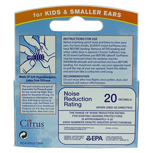 EarPlanes Original Earplugs for Children/Smaller Ears, Pressure Filtering Protection for Airplane Travel (1 Pair) (Pack of 2) — view 2