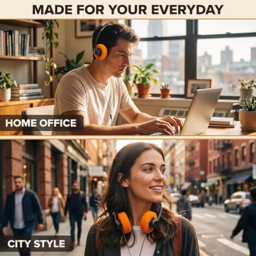 SelHeng Retro Headphones Wired, Retro Over-Ear Earphones, Mini Stereo Lightweight Headphones with Cord, 80s 90s Vintage Headset Wired, Headphone for Most Mobile Phones Playback (Orange) — view 2