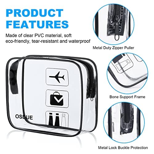 OSDUE Clear Toiletry Bags, 3 Pcs TSA Approved Airport Security Liquids Bags,Waterproof Cosmetic Clear Makeup Bags PVC Wash Bags for Women and Men, Travel Essential — view 3