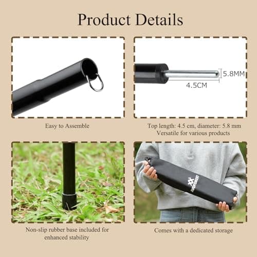 Tent Poles for Tarp, AVOFOREST Camping Tent Tarps Poles Adjustable Camping Accessories 190cm Heavy Duty Poles Thicker Tent Pole with a Diameter of 16mm for Backpacking Hiking Awning — view 4