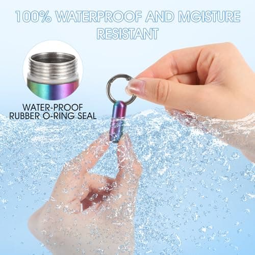 Ptwola Small Pill Case Keychain Tiny Portable Carabiner Clip Pill Holder Bottle Micro Waterproof Metal Pill Container Mini Emergency Medicine Organizer for Outdoor Camping Travel Purse Pocket(Black) — view 4