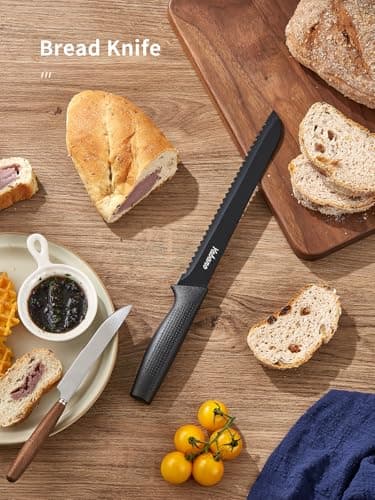 Knife Set, 5 Pieces Kitchen Knives Set with Healthy Anti-Rust Coating, Dishwasher Safe, Stainless Steel Chef Knife Sets with 5 Blade Guards and Knife Sharpener, Perfect Holiday Gifts for Kitchen — view 6