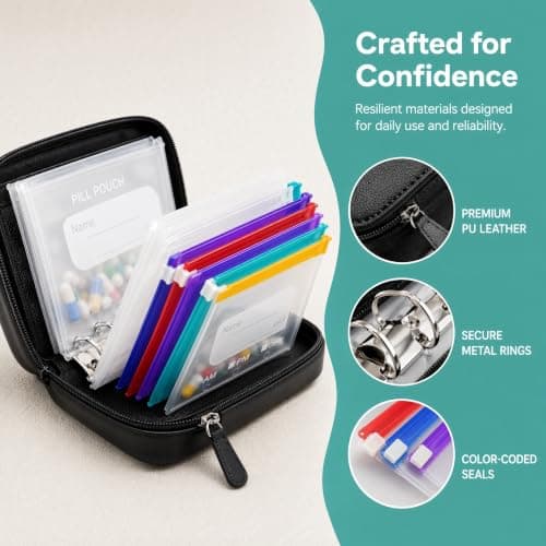 A8 Waterproof Pill Organizer Set, A8 Color Coded Zippered Pill Pouches — view 6