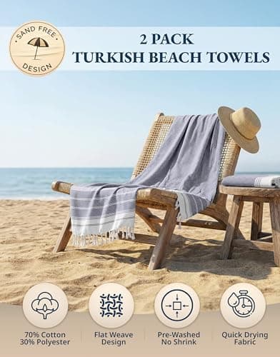 LANE LINEN Beach Towel 2 Pack - Cotton Rich Beach Towels Oversized, Pre-Washed Large Beach Towels, Sandless Beach Towel, Quick Dry Travel Towel, Large Pool Towels, 39"x71" - Navy Blazer — view 2