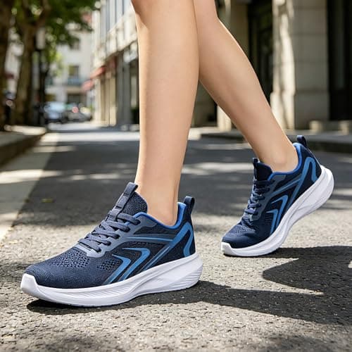 HOIYHEK Wide Fit Trainers for Women Lightweight Breathable Wide Toe Box Shoes Womens Mesh Footwear Non-Slip Comfort Walking Running Shoes for Gym Walking Navy Blue White Size 6.5 — view 2