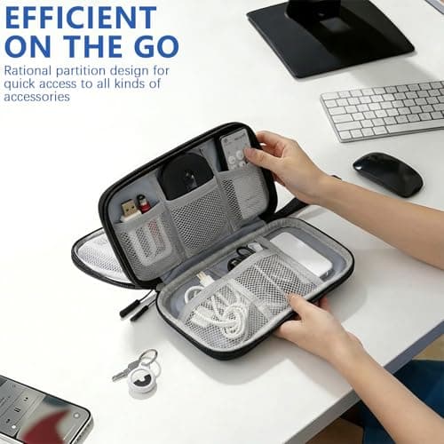 Half Forest Cable Organiser Bag Tech Pouch Double-Layer Design, Waterproof, Portable, Suitable for Phone Chargers, Cables, USB Flash Drives, Power Banks, and Hard Drives (Black) — view 6