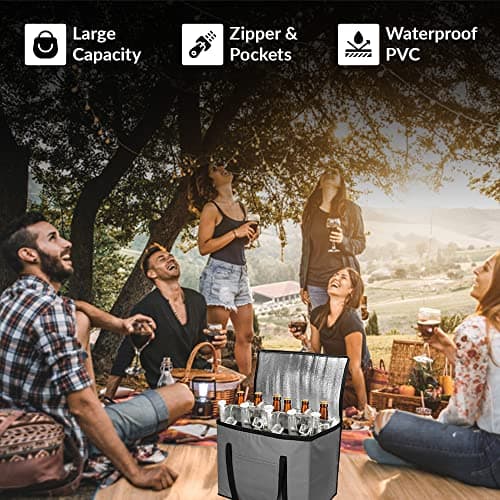 1ABOVE 60L Soft Cooler Bag | Portable Lightweight Keeps Food Drinks Cool - Cooling Delivery Bag for Beach Camping BBQ Shopping Fishing Picnic Lunch Outdoor Travel (GREY) — view 3