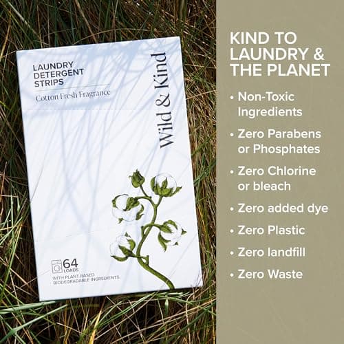 Wild & Kind Laundry Detergent Strips Sheets 64 loads Eco Ultra-Concentrated Non-Bio Cotton Fresh Scent for Machine and Hand Washing — view 6