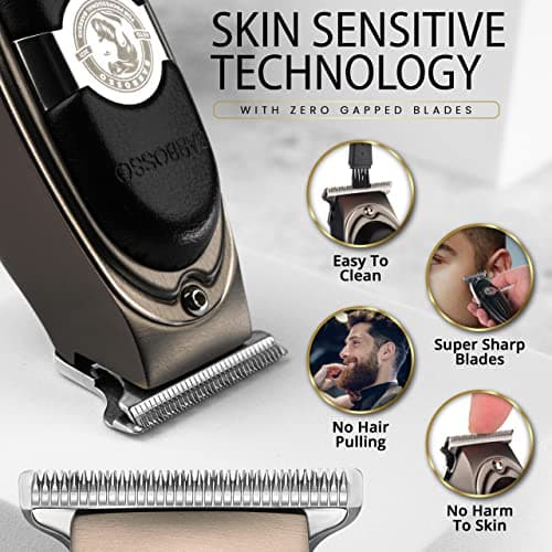 BARBOSSO Beard Hair Trimmer Men Rechargeable via USB-C - 90 Min Battery - Cordless Clippers - Mens Electric Shaver Razor - Male Face Grooming Kit - Stubble, Moustache, Sideburn, Bald Head — view 3