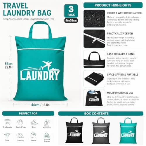 3 PCS Large Travel Laundry Bag, Travel Laundry Bag with Handle — view 2