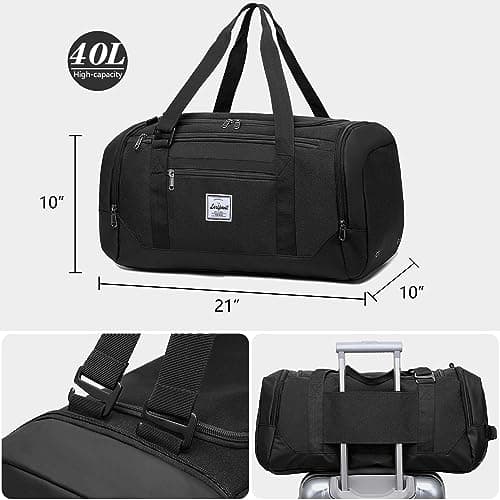 Laripwit Gym Bags for Men, 40L Medium Sports Duffle Bag with Shoe Compartment & Wet Pocket, Lightweight Duffel Bag Backpack Multipurpose Weekend Overnight Holdall Travel Bag Women, Black — view 5