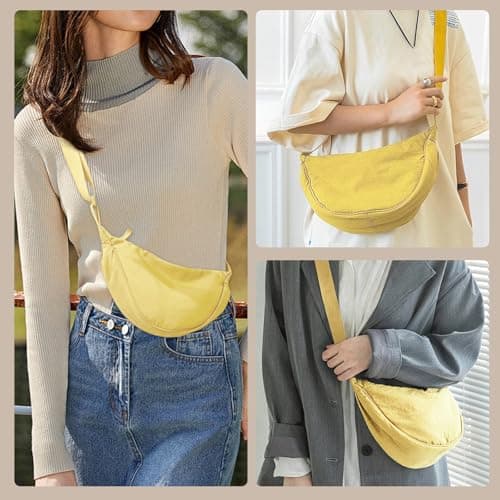 GoPaw Crescent Bag for Women, Nylon Half Moon Bag Women Crossbody Bag with Adjustable Strap, Solid Color Dumpling Bag Portable Crescent Purse for Daily Use(Yellow) — view 6