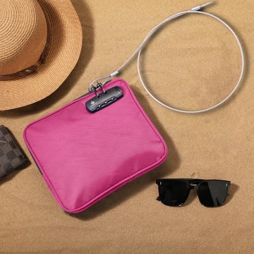 KOSMCCO Beach Locking Bag, 9x7.5 Inch Portable Safe for Phone, Wallet, Keys | Anti-Theft Locking Travel Pouch for Pool, Vacation, Rose Red, 9x7.5x0.75 inches — view 3