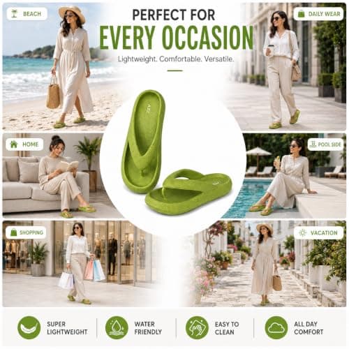 A2Z Women EVA Flip Flops Lightweight - Slider LDS 1304 Olive 5/6 UK — view 3