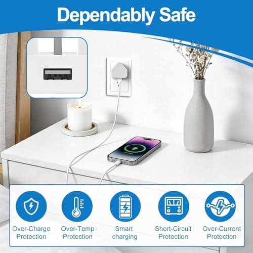USB Charger 4 Pack 5V 1A USB Wall Adapter with 3 Pin usb plug Mains Adapter — view 3