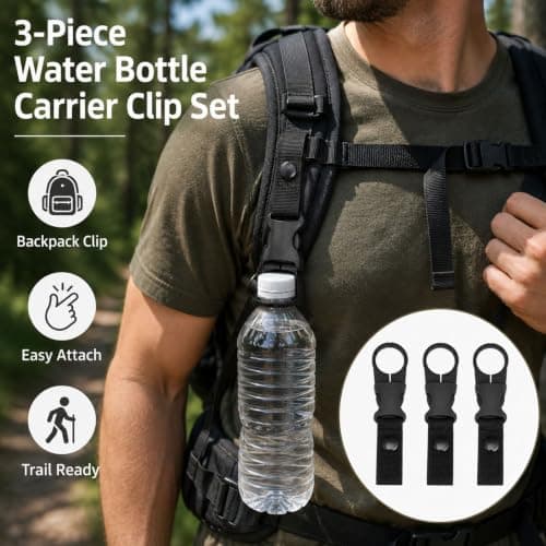 HOQBFSN 3 Pack Tactical Water Bottle Holder Clip, Adjustable Serrated Cup Loop with Quick Release Buckle, Heavy Duty Nylon Webbing Bottle Hanging Strap for MOLLE Backpack Hiking Cycling Camping Travel — view 5
