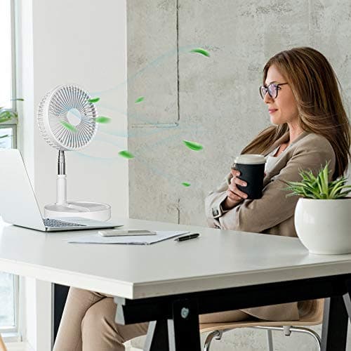 Rechargeable Portable Desk Foldaway Fan with Battery , Working Time 6~24 Hours 4 Speed settings Stretchable Quiet Floor wireless Fan for Outdoor Camping Tent Travel and Home office Personal Use,White — view 2