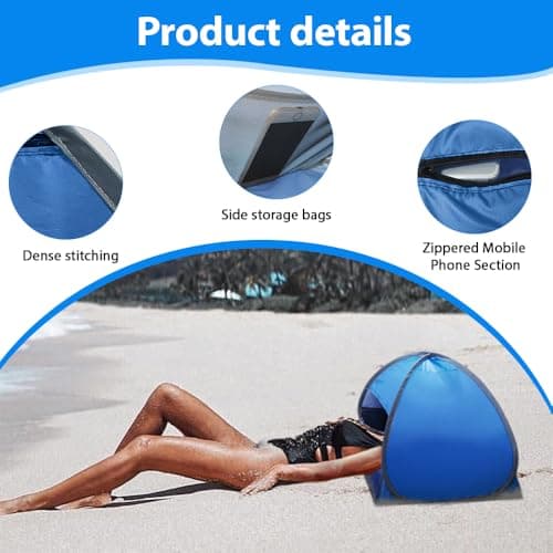 RNPKZ Pop Up Beach Tent, Mini Sun Shade Tent with Zipper Pocket & Storage Bag, Portable Sun Shelter, Pop Up Tent, Pop Up Beach Shelter for Face & Head UV Protection, for Adult, Kid & Pets (Blue) — view 3