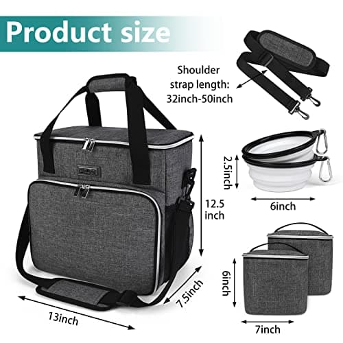 BAGLHER Dog Travel Bag, Pet Travel Bag (ALL Pet Travel Supplies), With 2 Pet Food Containers and 2 Collapsible Silicone Bowls; Essential Kits for Pet Travel Grey — view 3