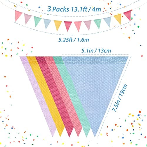 36 Flags 39.5ft Bunting Banner, Multicolour Outdoor Waterproof Triangle Flags Imitated Linen Burlap Bunting Supply for Wedding Birthday Party Home Festival Decoration — view 2