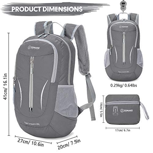ZOMAKE Lightweight Foldable Backpack, Packable Rucksack 25L Folding Small Back Pack Foldaway Ultralight Daypack for Women Men Travel Hiking Walking (Dark gray) — view 2
