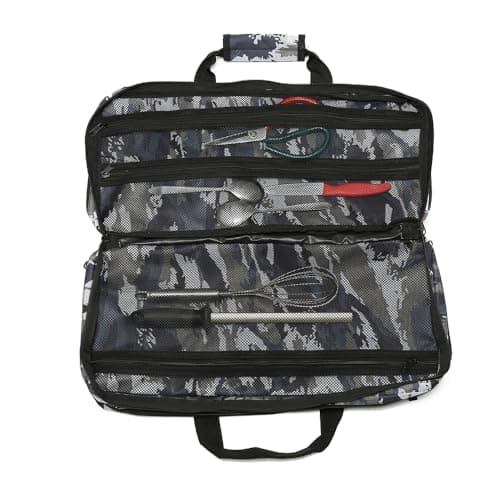 EVERPRIDE 4 Pocket - CAMO - Chef Knife Bag Holds 20 Knives 4 Storage Compartments,Professional Culinary Case with Shoulder Strap, Black, Laptop/Tablet Padded Slot - Knives Not Included — view 3