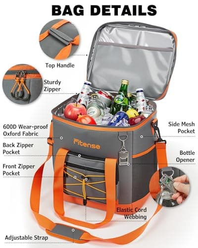 Fitense Insulated Cooler Box for Women Men - 33L Collapsible Cool Bag Lunch Box, 4-Layer Leakproof Cooler Bag, Portable Ice Chests Lunch Bag for Beach, Travel, Picnic, Grocery, Kayaking — view 5