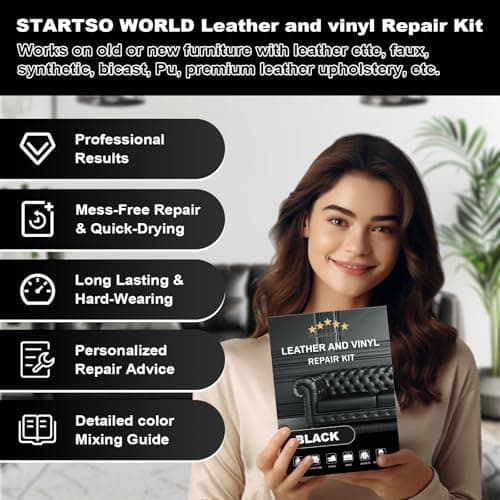 STARTSO WORLD Black Leather Repair Kit for Furniture, Leather Seat Repair Kit for Car Interior, Car Seats, Sofa, Jacket and Purse, Restore Any Material with Super Easy Instructions — view 3