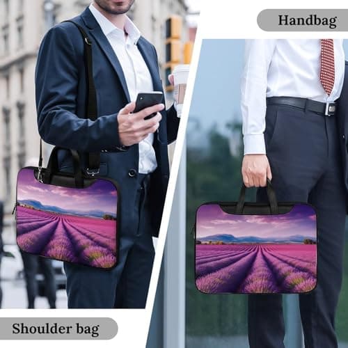 Lavender Fields Printed Leather Shoulder Messenger Bag Briefcase for Men Women Travel Business Office Hangbag Laptop Pack Crossbody — view 6