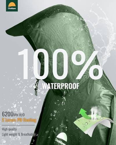 Chakipee Rain Waterproof Poncho Adult Reusable Rain Cape Lightweight with Transparent Pocket, Packable Poncho Multi-Purpose for Travel, Hiking, Camping, Festival Green — view 3