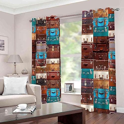 Blackout Curtains 3D Vintage Suitcase,100% Polyester Fabric Anti-Bacterial Suitable Living Room Bedroom Office Children'S Room Blackout Curtain/Uv Protection-8183223594685040 — view 2