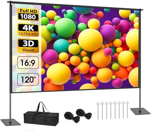Outdoor Projector Screen with Stand, 120 inch Portable Projection kit 16:9 4K HD Wrinkle-Free Indoor Outdoor Movie Screen with Carry Bag for Home Theater and Backyard Movie Night