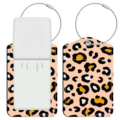 ZHOMA 2 Pack Leather Luggage Tags with Privacy Cover for Suitcases,PU ID Label with Stainless Steel Loop and Name Address Card for Men Women Travel Bags Flights Gifts -Beige Eggs