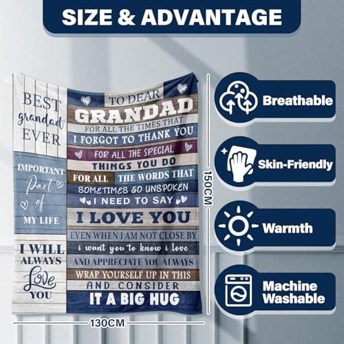 Dozon Grandad Gifts, Grandad Blanket 150x130cm, Grandad Birthday Gifts — view 5