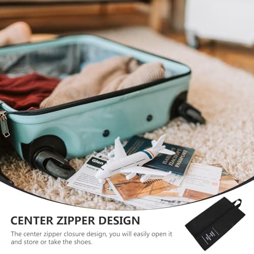 2pcs Waterproof Polyester Shoe Storage Pouch with Center Zipper, Black — view 3