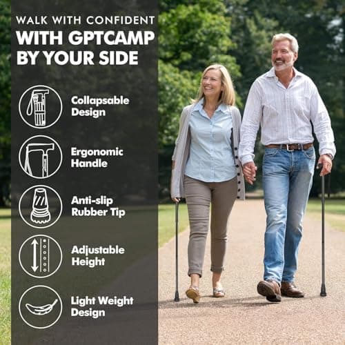 Folding Walking Stick, Adjustable Aluminium Cane for Women and Men — view 5