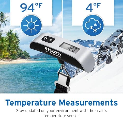 Etekcity Luggage Scale, Digital Portable Handheld Suitcase Weight for Travel with Rubber Paint, Temperature Sensor, 110 Pounds, Battery Included — view 5