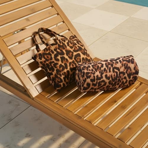 OHS Leopard Print Sun Lounger Towel with Pockets Soft Quick-Dry Absorbent Large Beach Towel in a Bag & Inflatable Bolster Pillow Sun Lounger Travel Cushion Microfibre Summer Holiday Essentials Bundle — view 3
