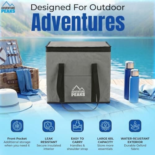 ADVENTURE PEAKS Insulated Cooler Bag – 60L Cool Bag W/Shoulder Strap, Carry Handles, Front Pocket & Secure Zipper Design – Ideal for Keeping Food and Drinks Cool During Picnics and Outdoor Events — view 3